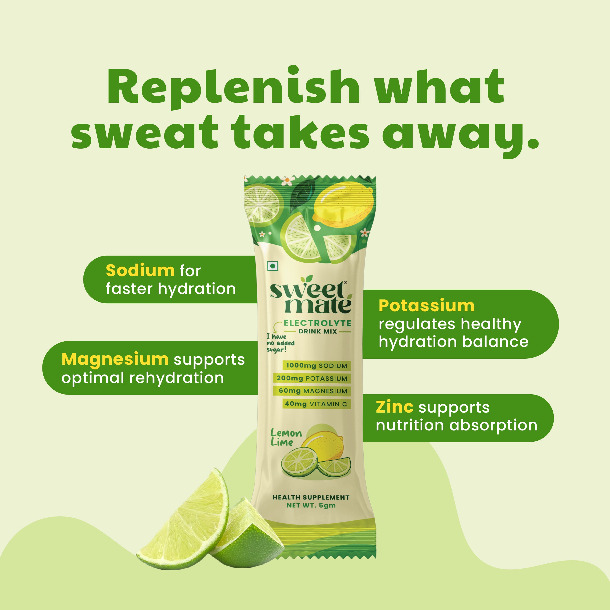 Sweetmate Electrolyte Drink Mix- Lemon Lime Flavour (Pack of 10)
