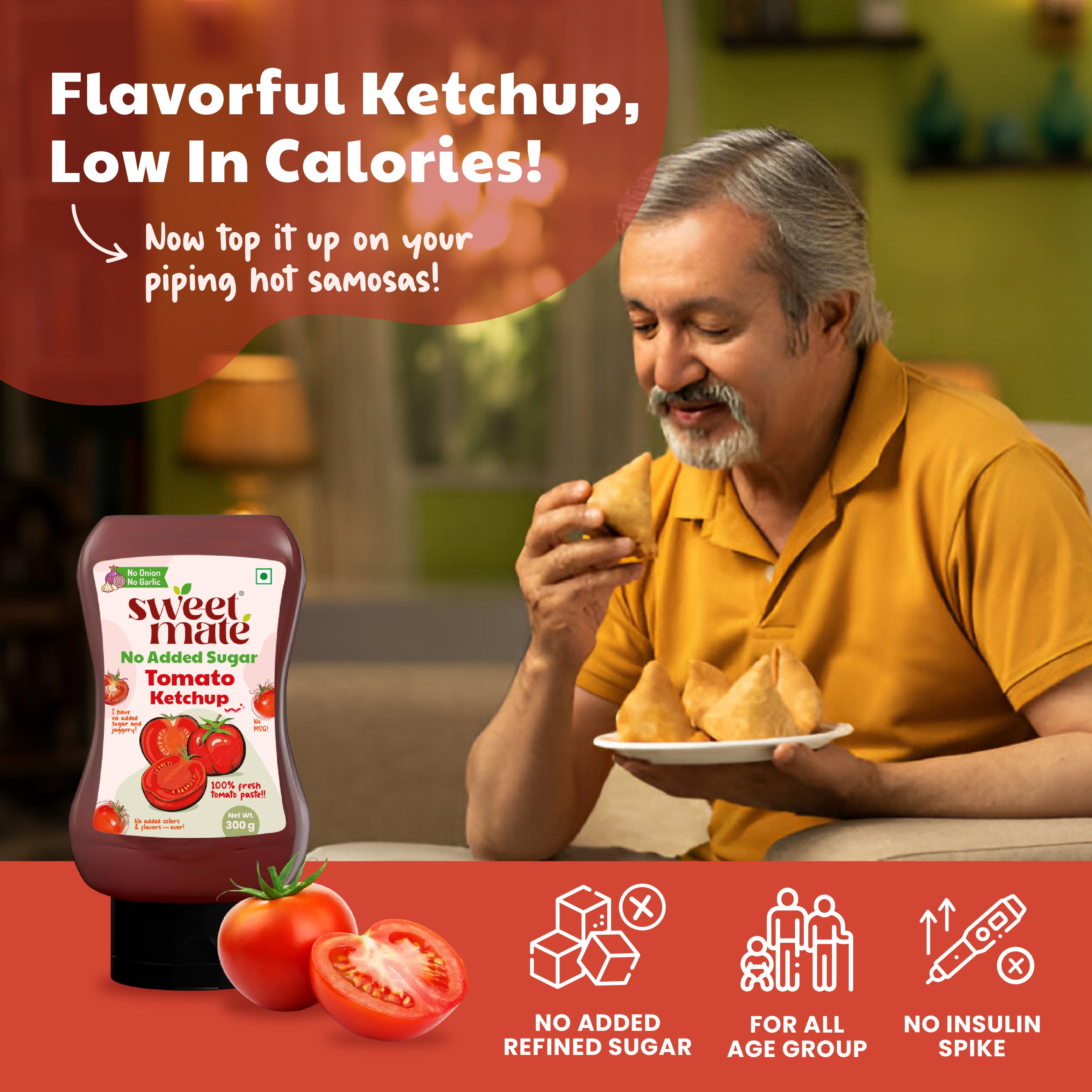 Sweetmate Tomato Ketchup | No Onion, No Garlic | No Sugar or Jaggery | Healthy & Tasty |300g