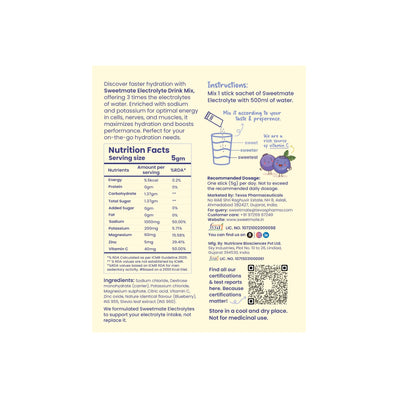 Sweetmate Electrolyte Drink Mix- Blueberry Flavor (Pack of 10)