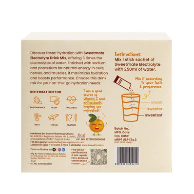 Sweetmate Electrolyte Drink Mix- Orange Flavour (Pack of 20)