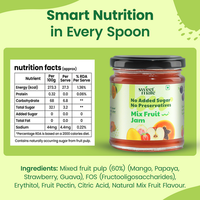 Sweetmate No Added Sugar 100% Pure Pulp Mix Fruit Jam - 220g