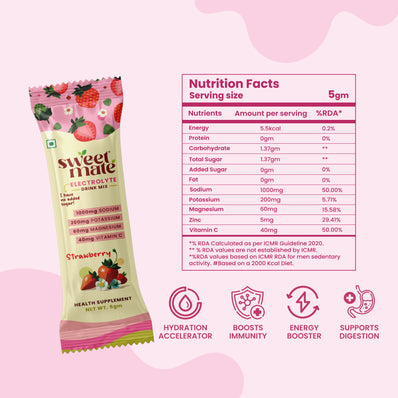 Sweetmate Electrolyte Drink Mix- Strawberry Flavour (Pack of 20)