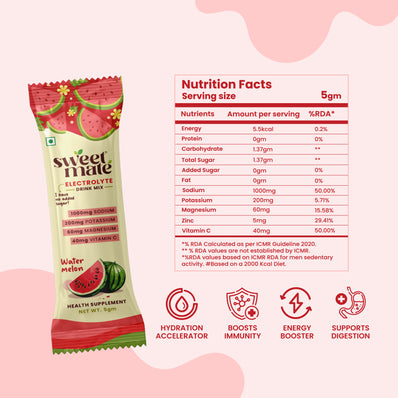 Sweetmate Electrolyte Drink Mix- Watermelon Flavour (Pack of 20)