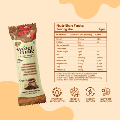 Sweetmate Electrolyte Drink Mix- Coffee Flavour (Pack of 20)