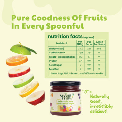 Sweetmate No Added Sugar 100% Pure Pulp Mix Fruit Jam - 220g