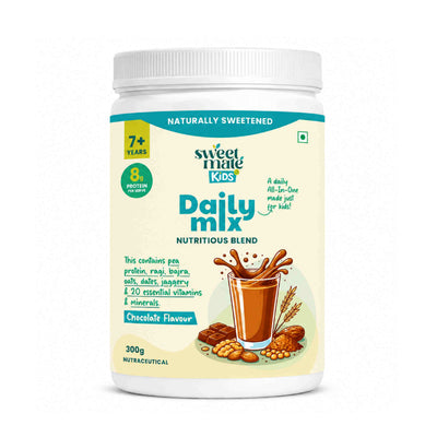 Sweetmate Kids Daily Mix Nutrition Drink Powder - 300g | Chcolate Flavor | Supports Growth, Energy, Brain & Immunity with DHA, Millets & Vitamins, 6g Protein/Serving, Naturally Sweetened for 7+ Years