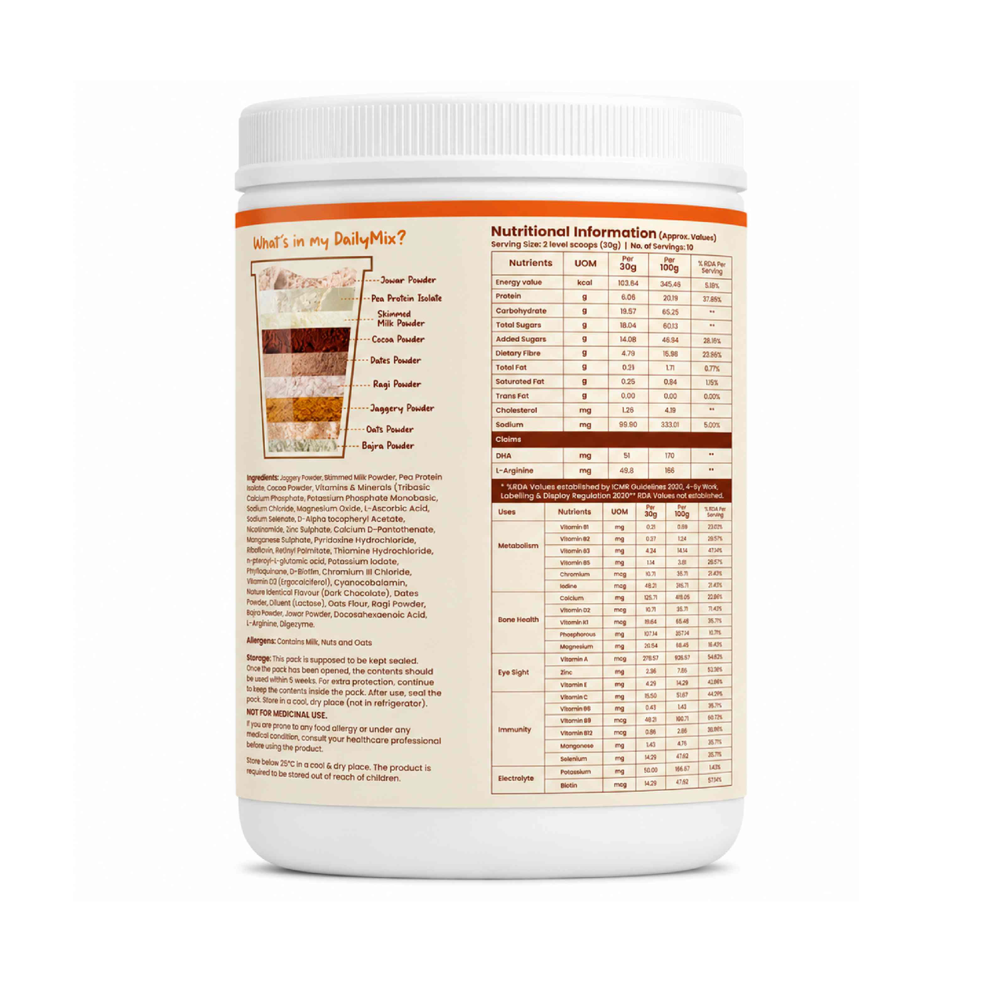 Sweetmate Kids Daily Mix Nutrition Drink Powder - 300g | Chocolate | Supports Growth, Energy, Brain & Immunity with DHA, Millets & Vitamins, 6g Protein/Serving, Naturally Sweetened for 2-6 Years
