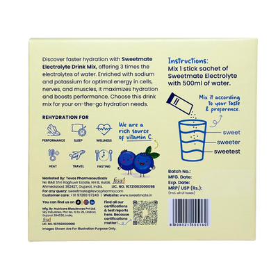 Sweetmate Electrolyte Drink Mix- Blueberry Flavor (Pack of 20)