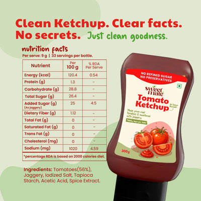 Sweetmate No Added Sugar Tomato Ketchup - Sweetened with Jaggery - 300g