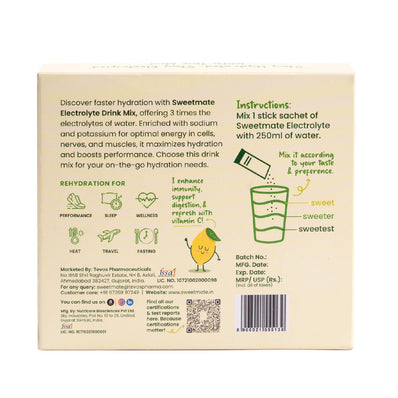 Sweetmate Electrolyte Drink Mix- Lemon Lime Flavour (Pack of 20)
