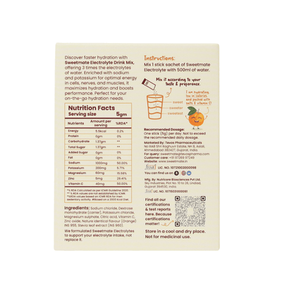 Sweetmate Electrolyte Drink Mix- Orange Flavour (Pack of 10)